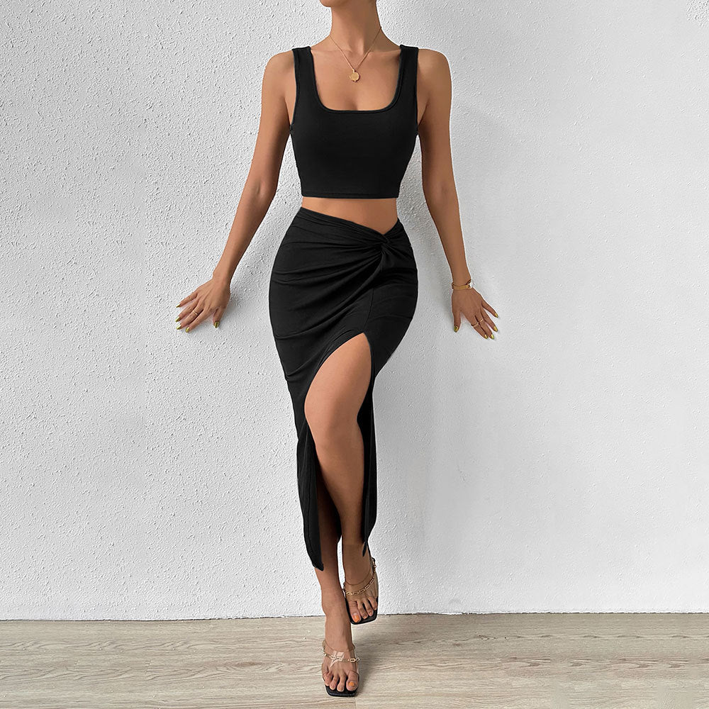 Dam Midi Kjol Set Ärmlös Polyester Elegant-5