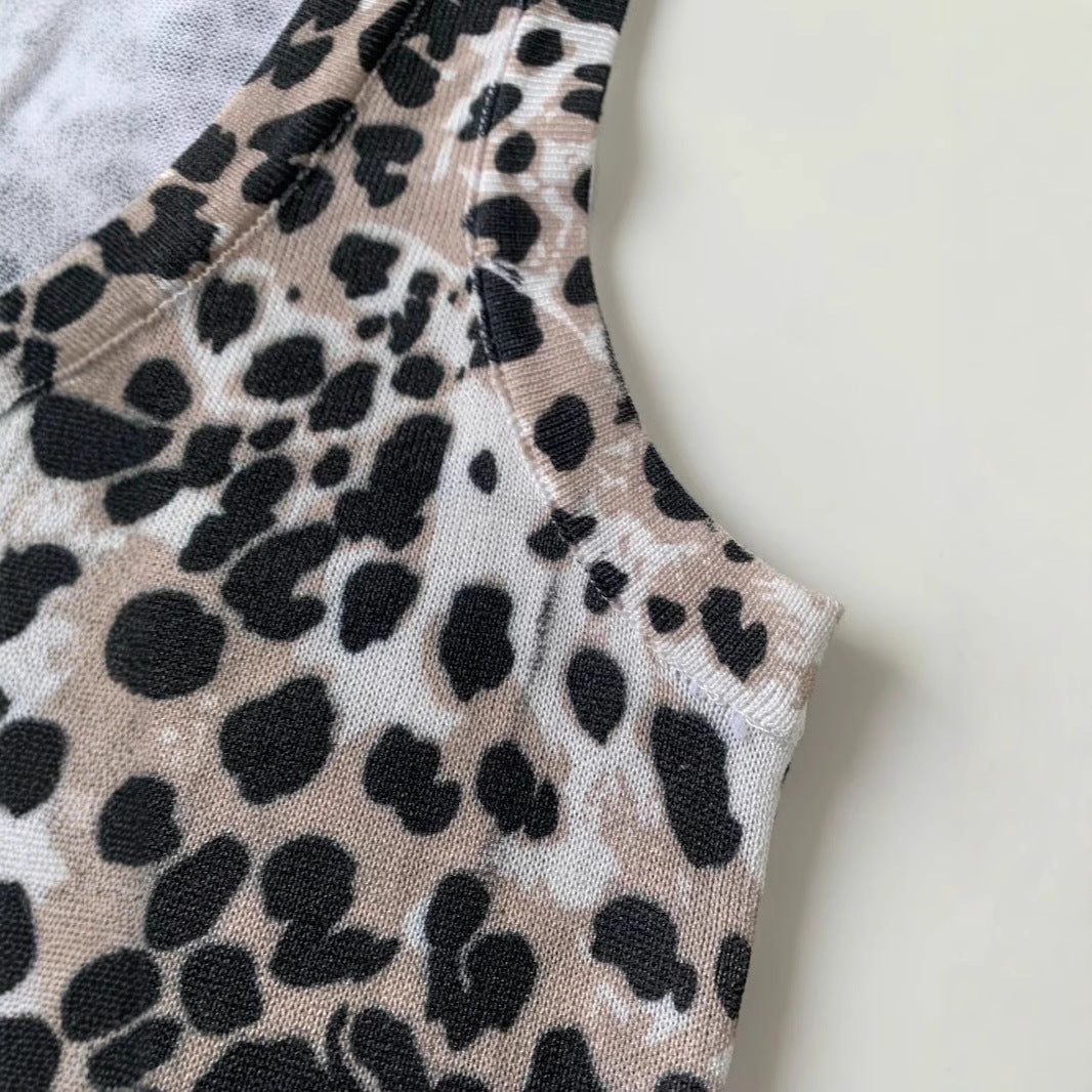 Kvinnors Ärmlös Topp Leopardmönster Andningsbart Material 3