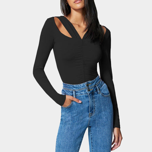 Vit LĂ„ngĂ€rmad Skjorta Dam med V-Neck i Polyester â Trendig och MĂ„ngsidig för Vardag och Formella TillfĂ€llen 1