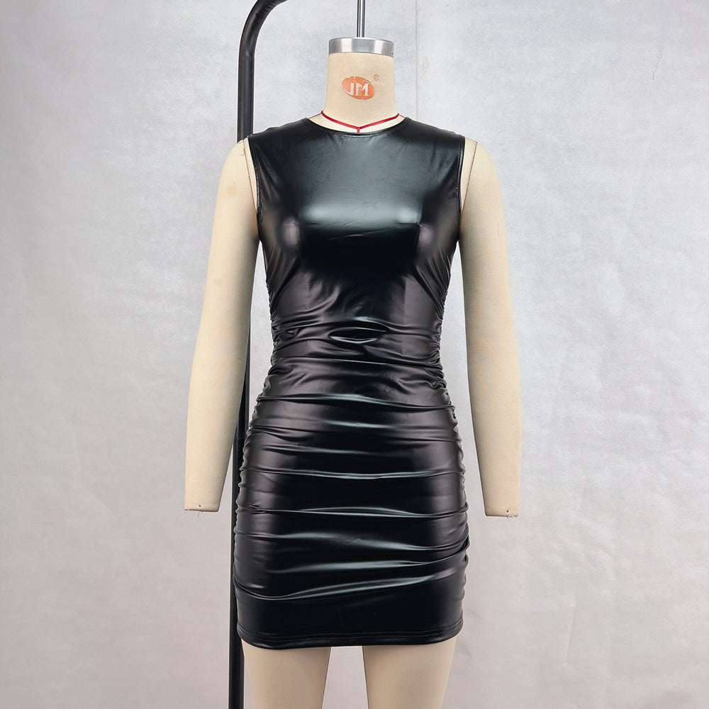 Dam Bodycon Klänning Kort Rundhals Polyester Elastan-5