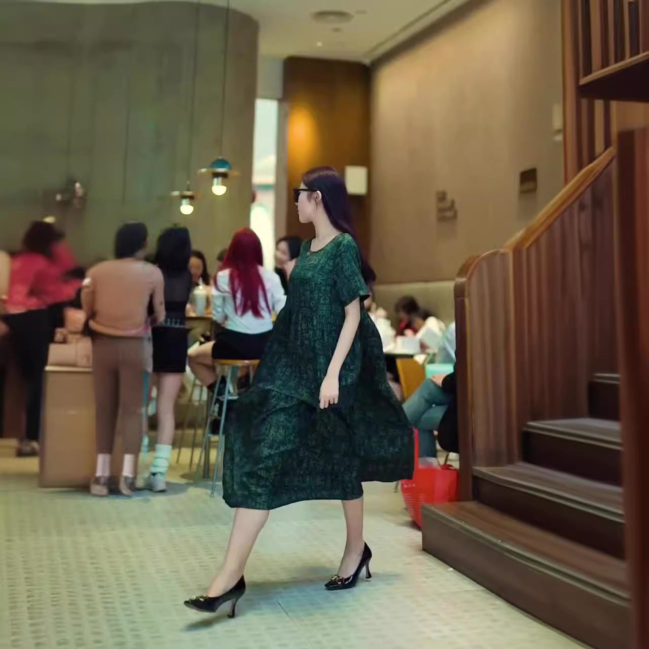 Kvinna Lång Klänning A-Linjeformad Polyester-5