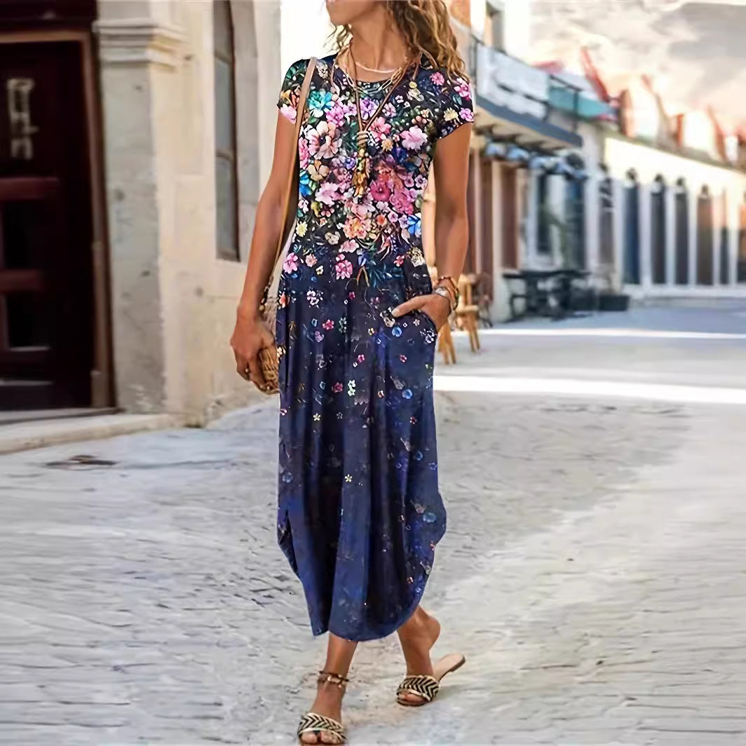 Kvinnors Midi Klänning Blommig A-linje Polyester Spandex-4