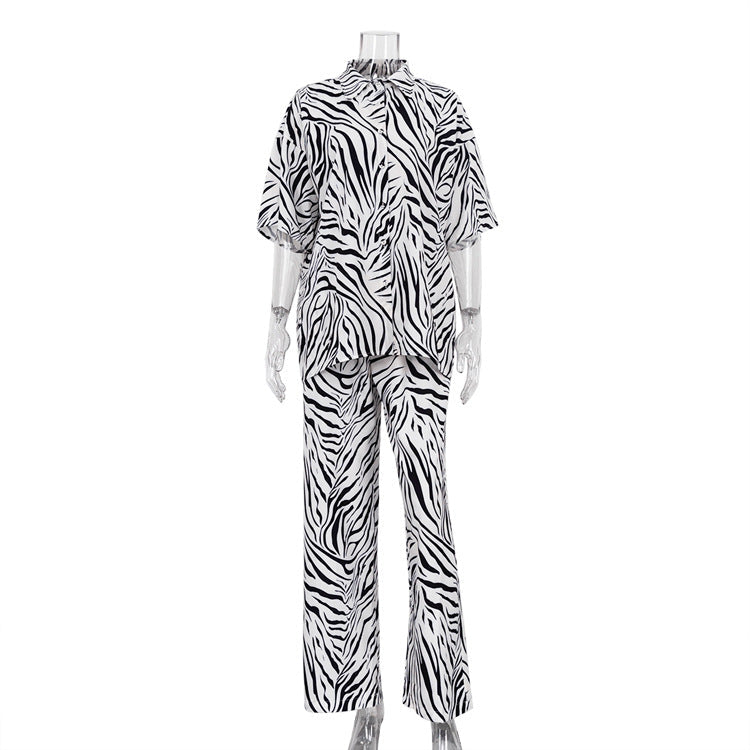 Variant image for Kostym Set Dam Zebra Randig Polyester med Halva Ärmar-1