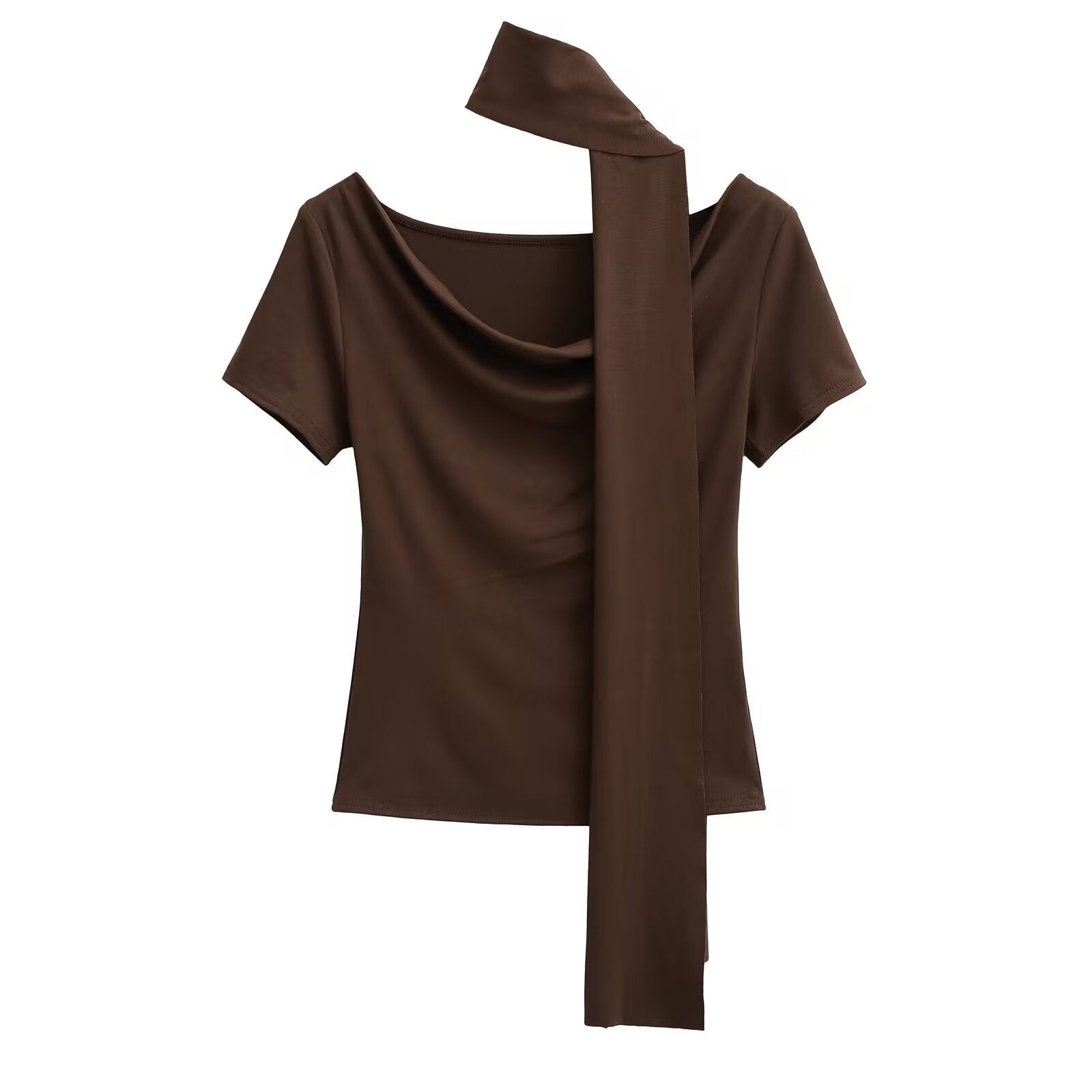 Dam Topp Draperad med Halsduk Mjuk Stretchblandning-4