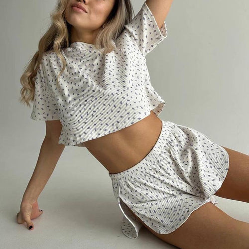 Dam Pyjamas Set Blommig Kortärmad Polyester-1