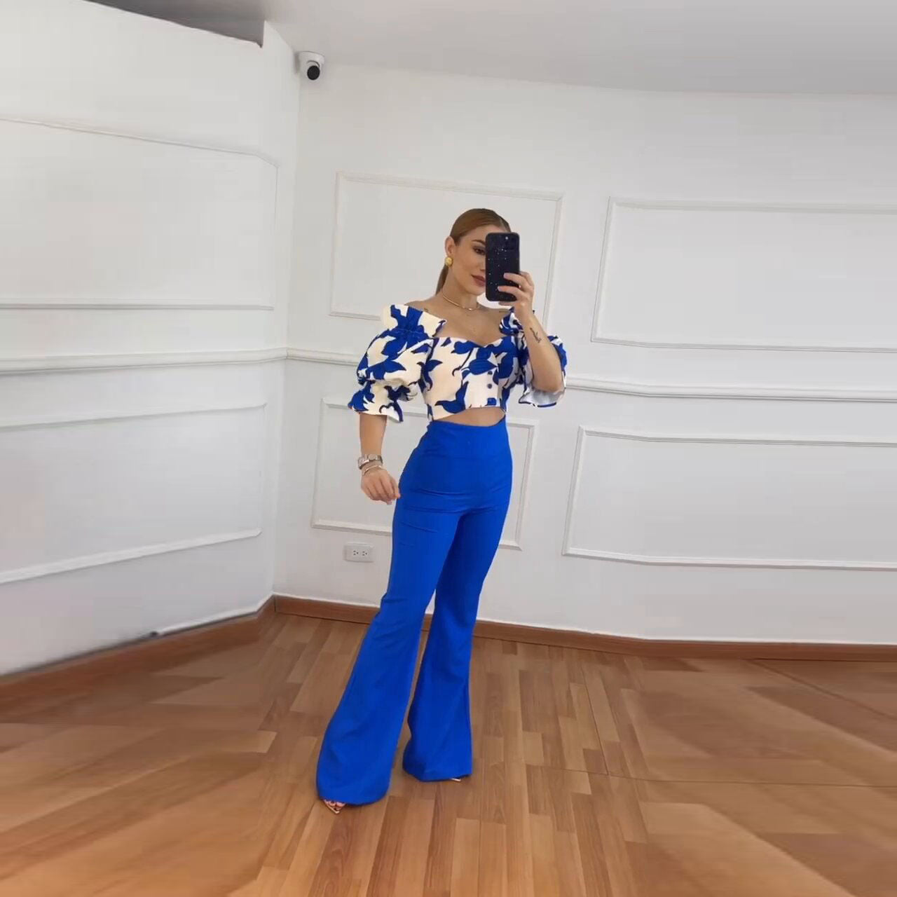 Kvinnors Blommigt Set Kort Skjorta Polyester Vida Byxor-3