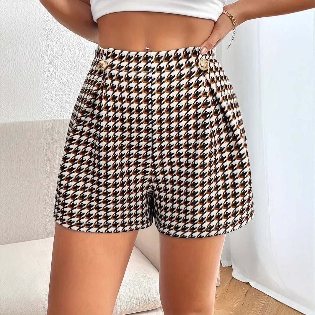 Kvinnor Shorts Skräddarsydda med Dekorativa Knappar Andningsbart Tyg 7