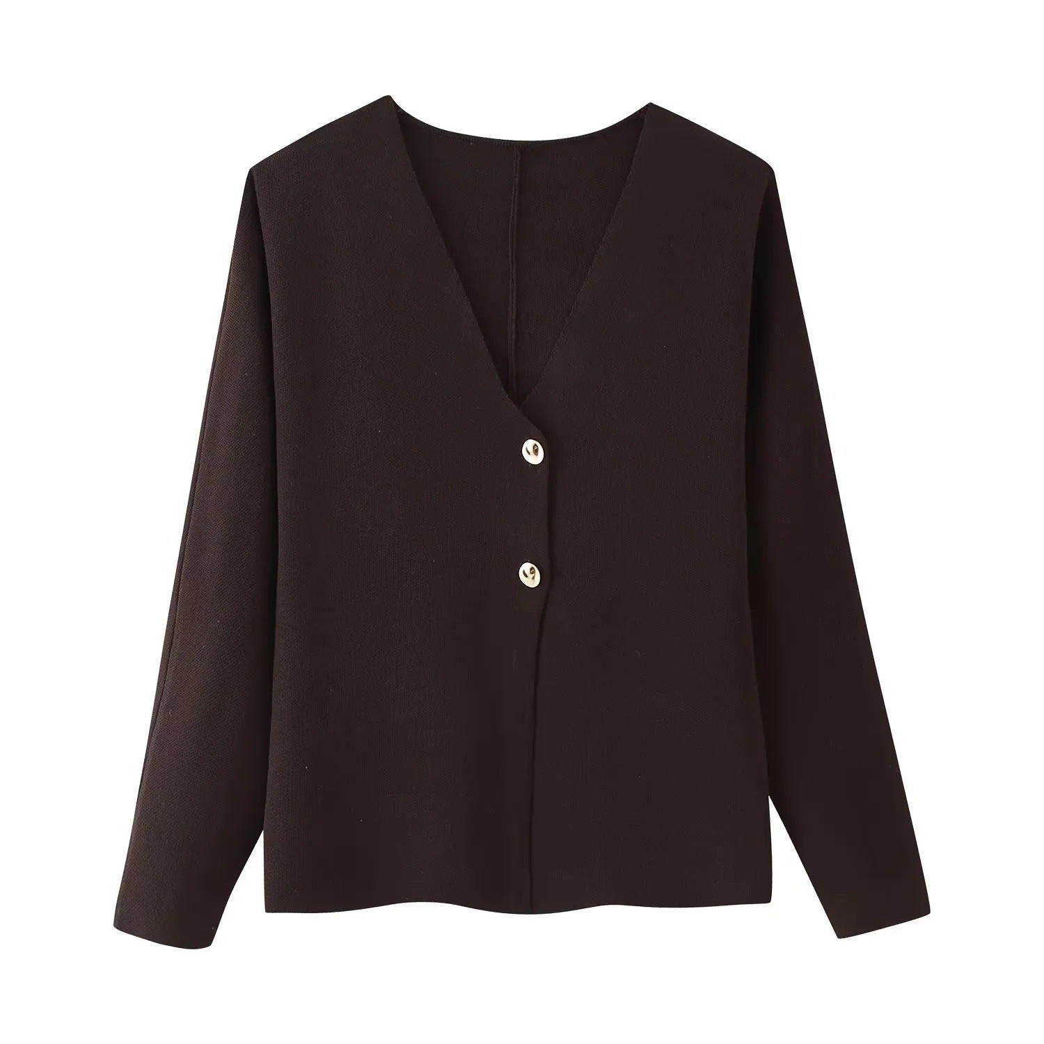 Kvinnors Cardigan V-ringning Mjuk Andningsbar Fiber med Knappdetaljer 1