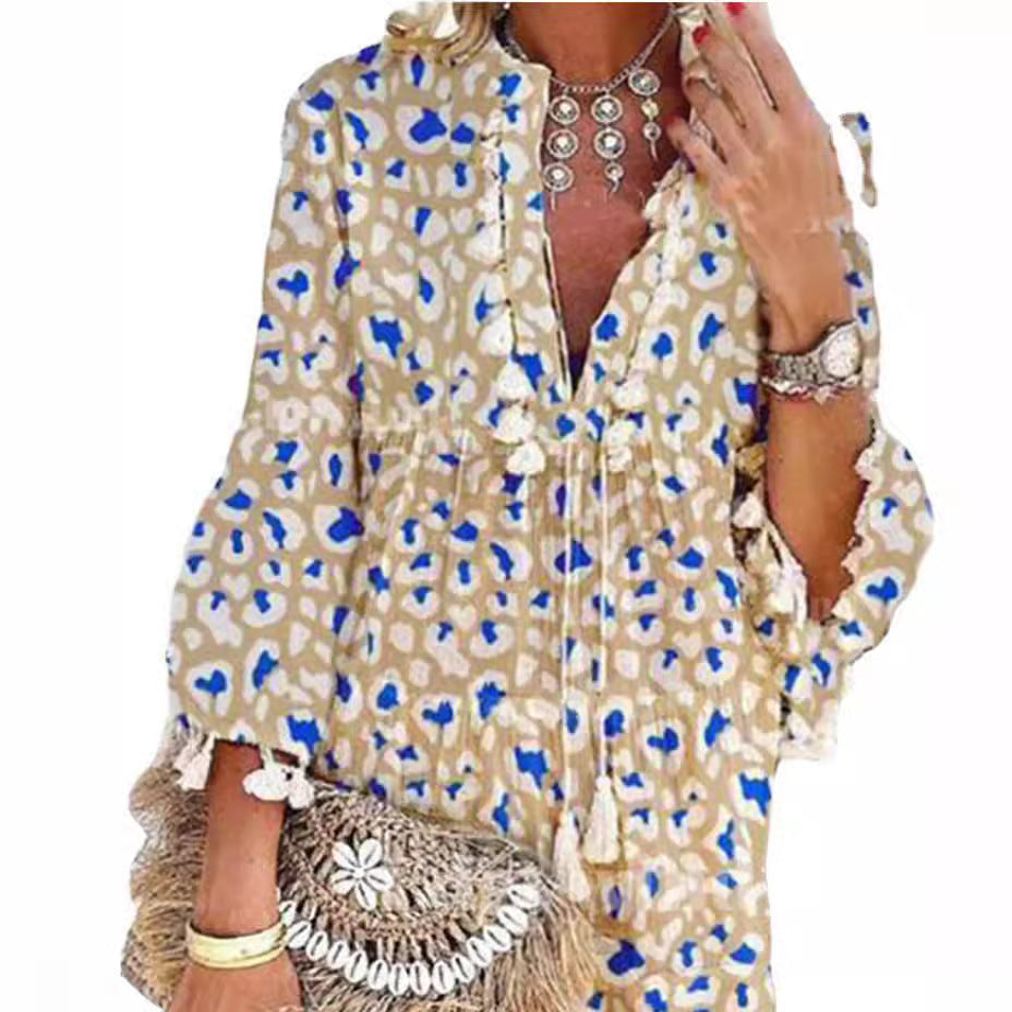 Kvinnors Midi Klänning V-ringning Fransar Fyra-vägs Stretchtyg-4