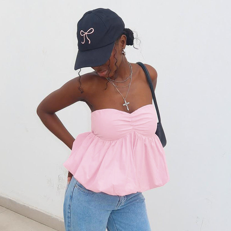 Kvinnors Bustier Topp med Flik Detalj Lätt Material 3