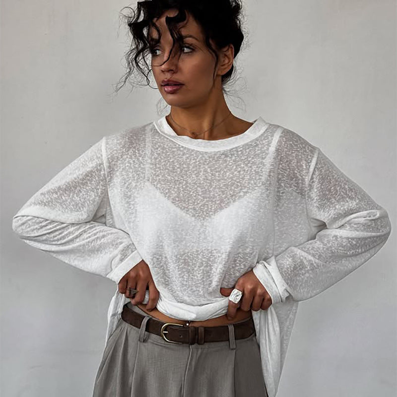 Överdimensionerad Vit Skjorta Dam med V-ringning i Bomull – Trendig Blus för Avslappnad och Elegant Stil 1