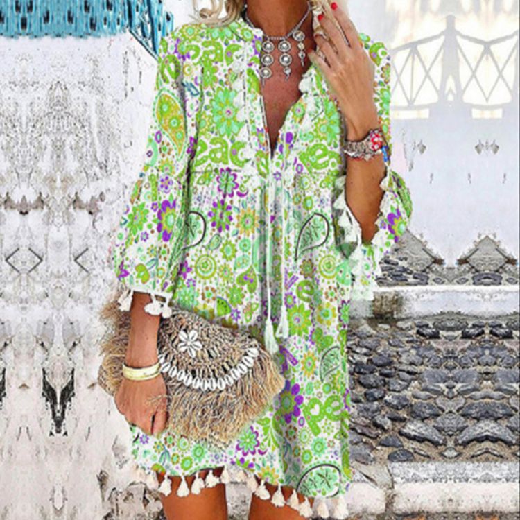 Fina Dam Klänningar A-linjeformad V-ringad Midi Polyester med Rüschensleeve 4