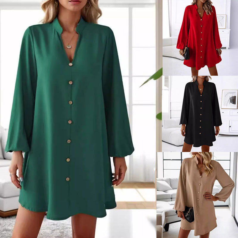 Damklänning Midi Långärmad V-Neck Polyester A-linje-2