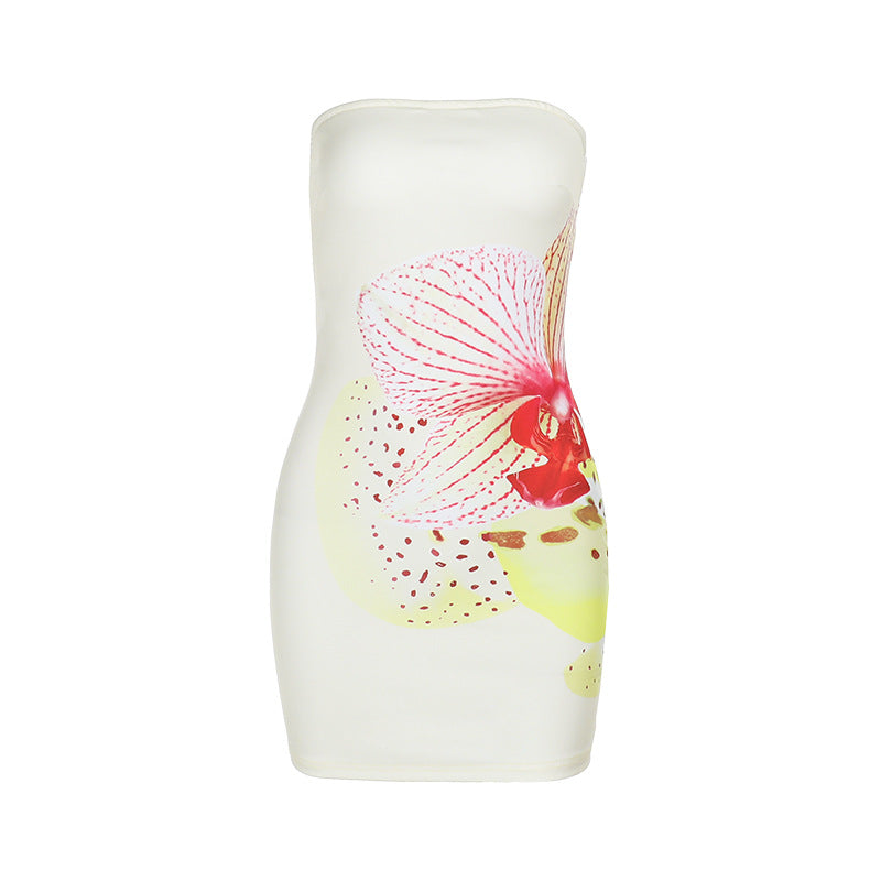 Kvinnor Miniklänning Blommig Off-Shoulder Stretchig Bomull 5