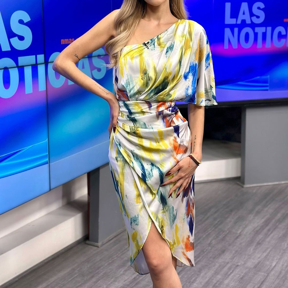 Variant image for Kvinna Midi Klänning Asymmetrisk Polyester Blommönster-1