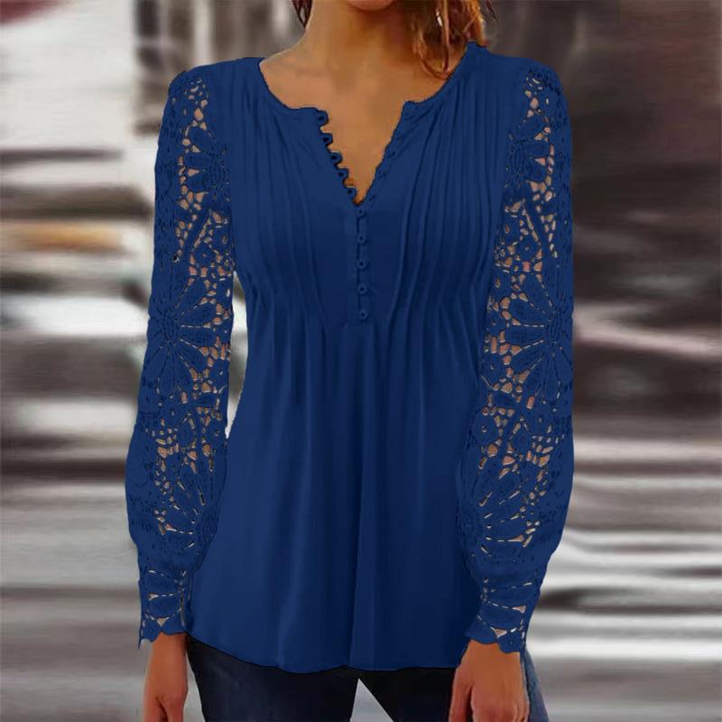 Dam Blus med Blommiga Ärmar Hög Kvalitet Polyester-4