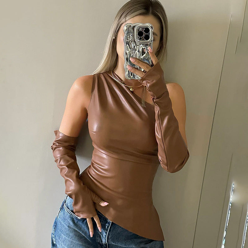 Dam Crop Top Asymmetrisk V-ringning Polyester-5