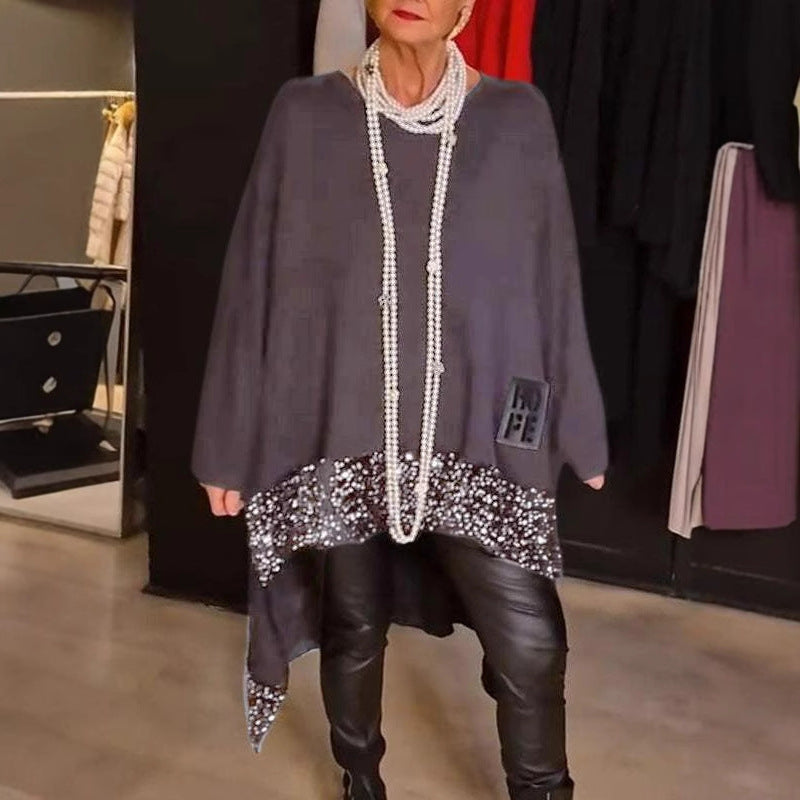 Dam Paljett Topp Löst Fit Glittrig Polyester Festtopp-5