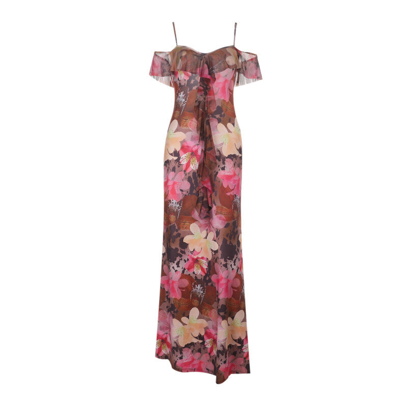 Maxiklänning Dam Off-Shoulder Blommönster Andningsbart Material 6