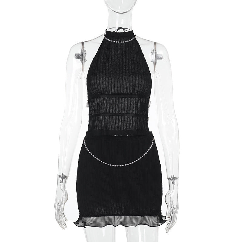 Dam Crop Top Set och Mini Strumpor i Andningsbart Tyg för Sommarkläder-6