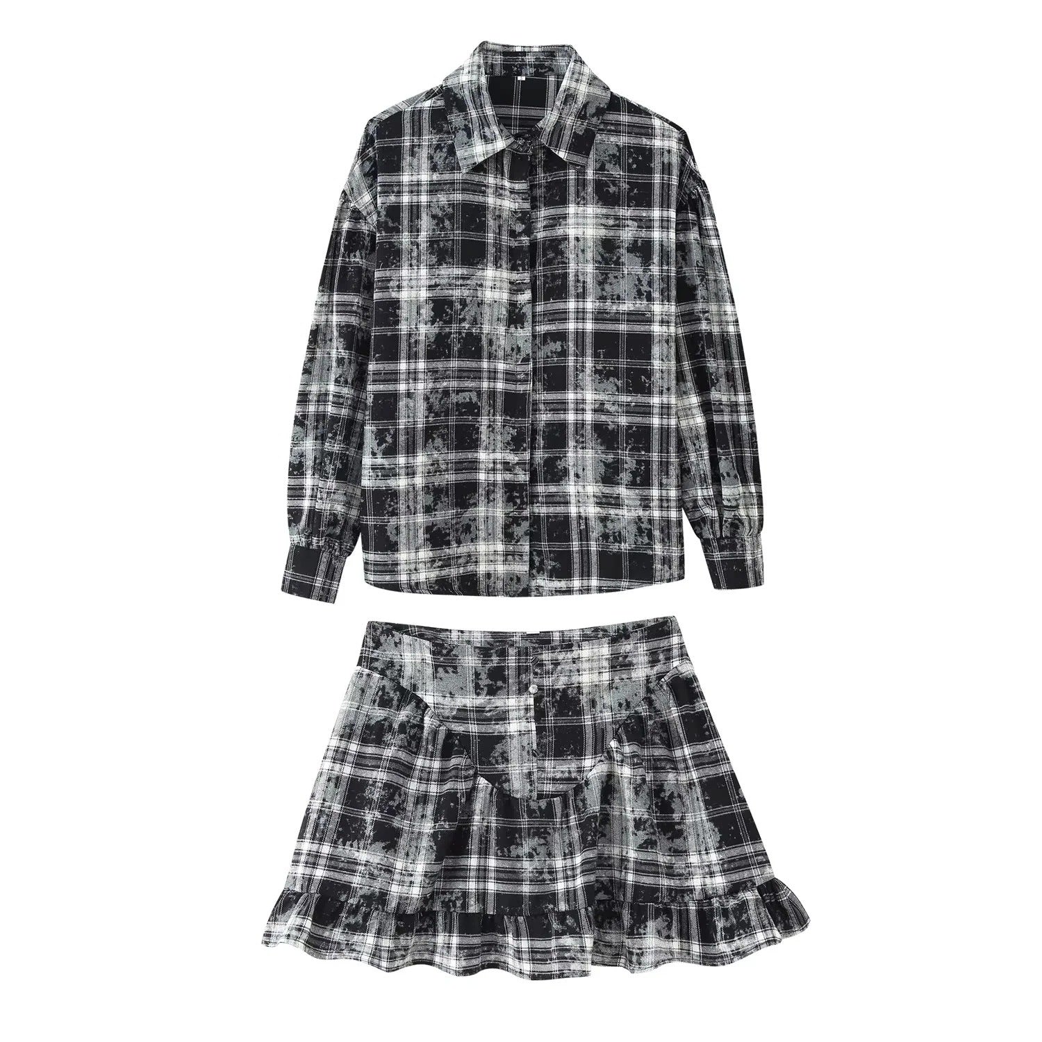 Kvinnors Tvådelad Uppsättning Rutig Design med Ruffle Detaljer Högkvalitativt Tyg 1