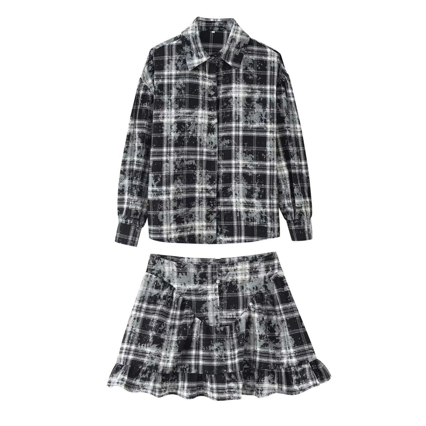 Kvinnors Tvådelad Uppsättning Rutig Design med Ruffle Detaljer Högkvalitativt Tyg 5