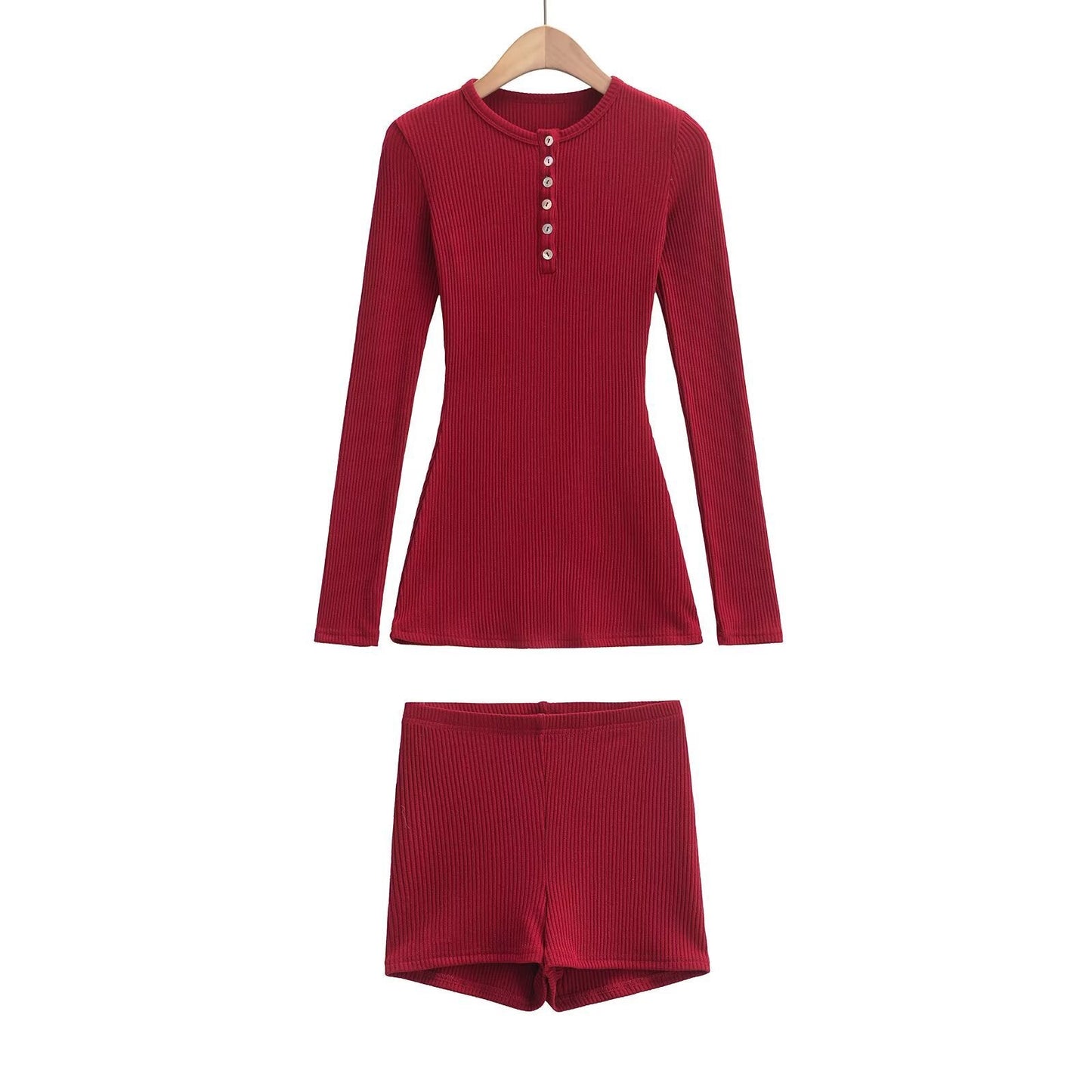 Kvinnors Loungewear Set Långärmad Blus och Shorts Mjuk Bomull 7