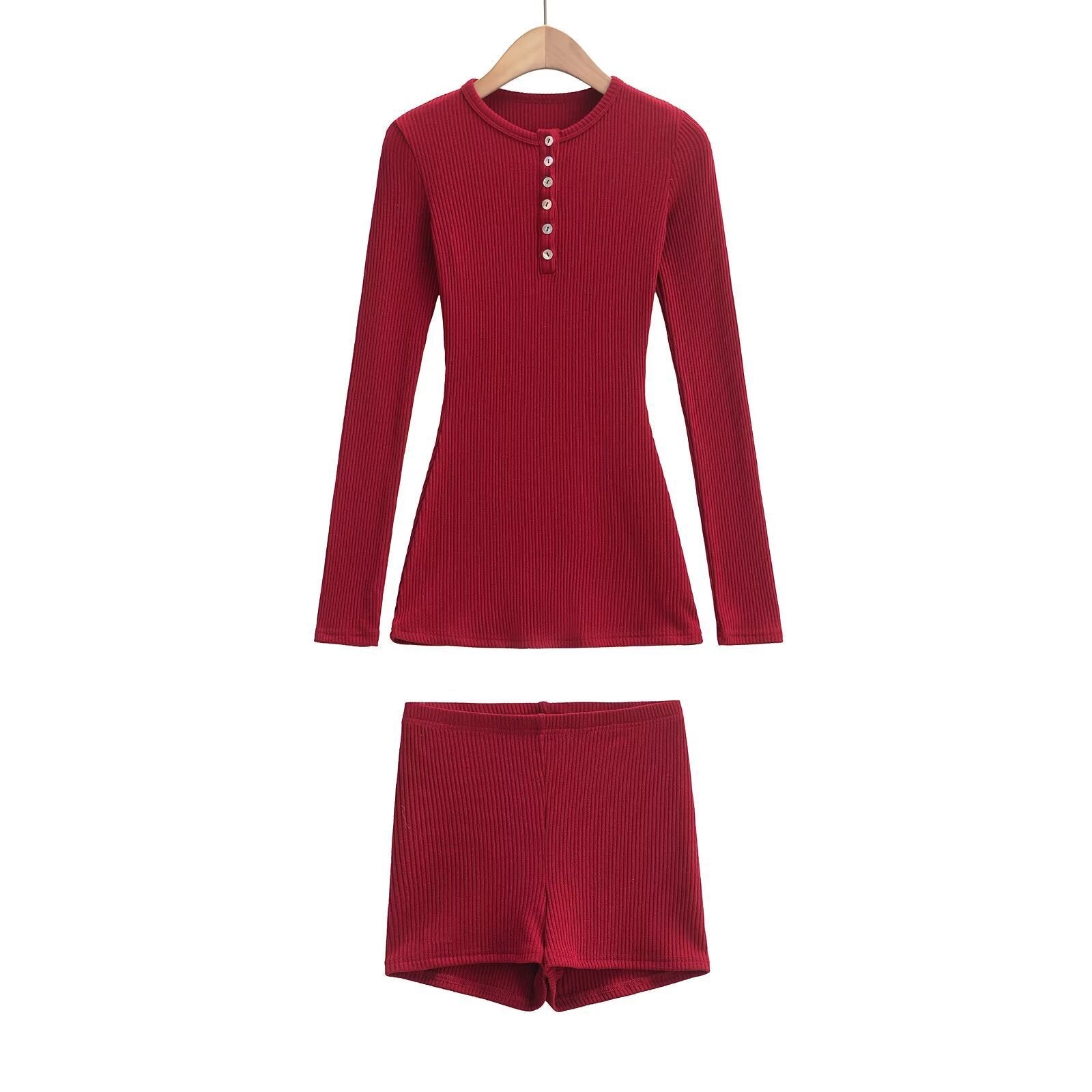 Kvinnors Loungewear Set Långärmad Blus och Shorts Mjuk Bomull 7