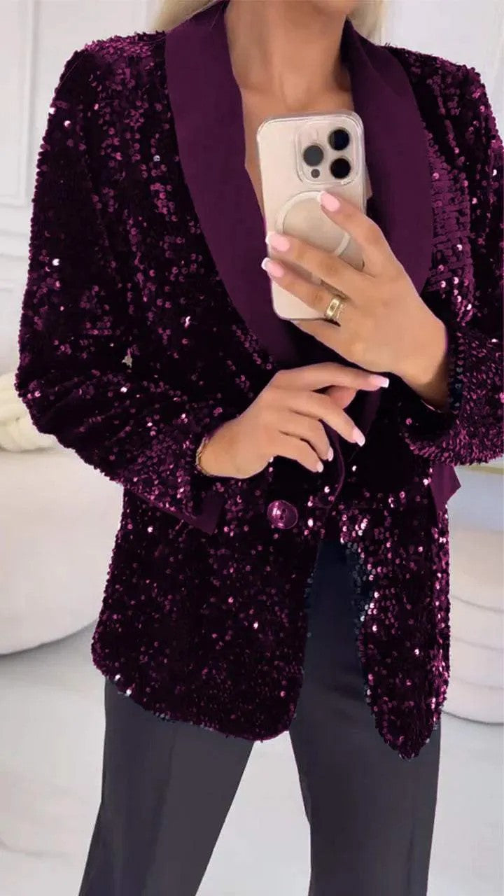 Dam Blazer med Paljetter Reverskrage Polyester Spandex-6