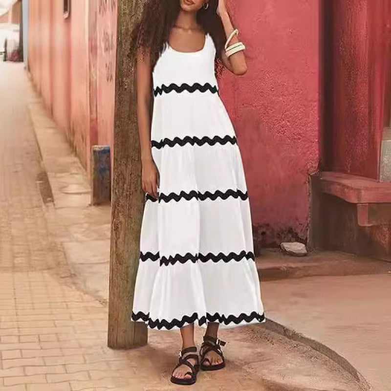 Damklänning A-linje U-halslinje Vågmönster Polyester-5