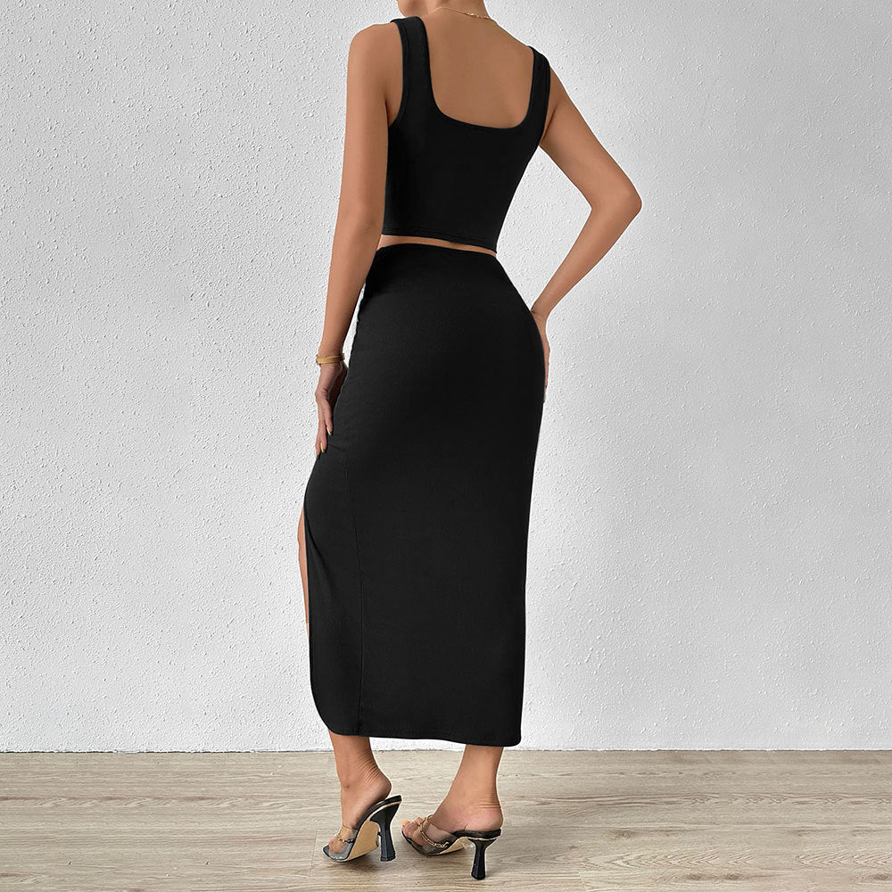 Dam Midi Kjol Set Ärmlös Polyester Elegant-3