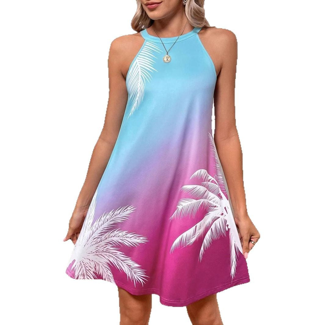 Damklänning Off-Shoulder Färggradient Polyester Ärmlös Kort-6