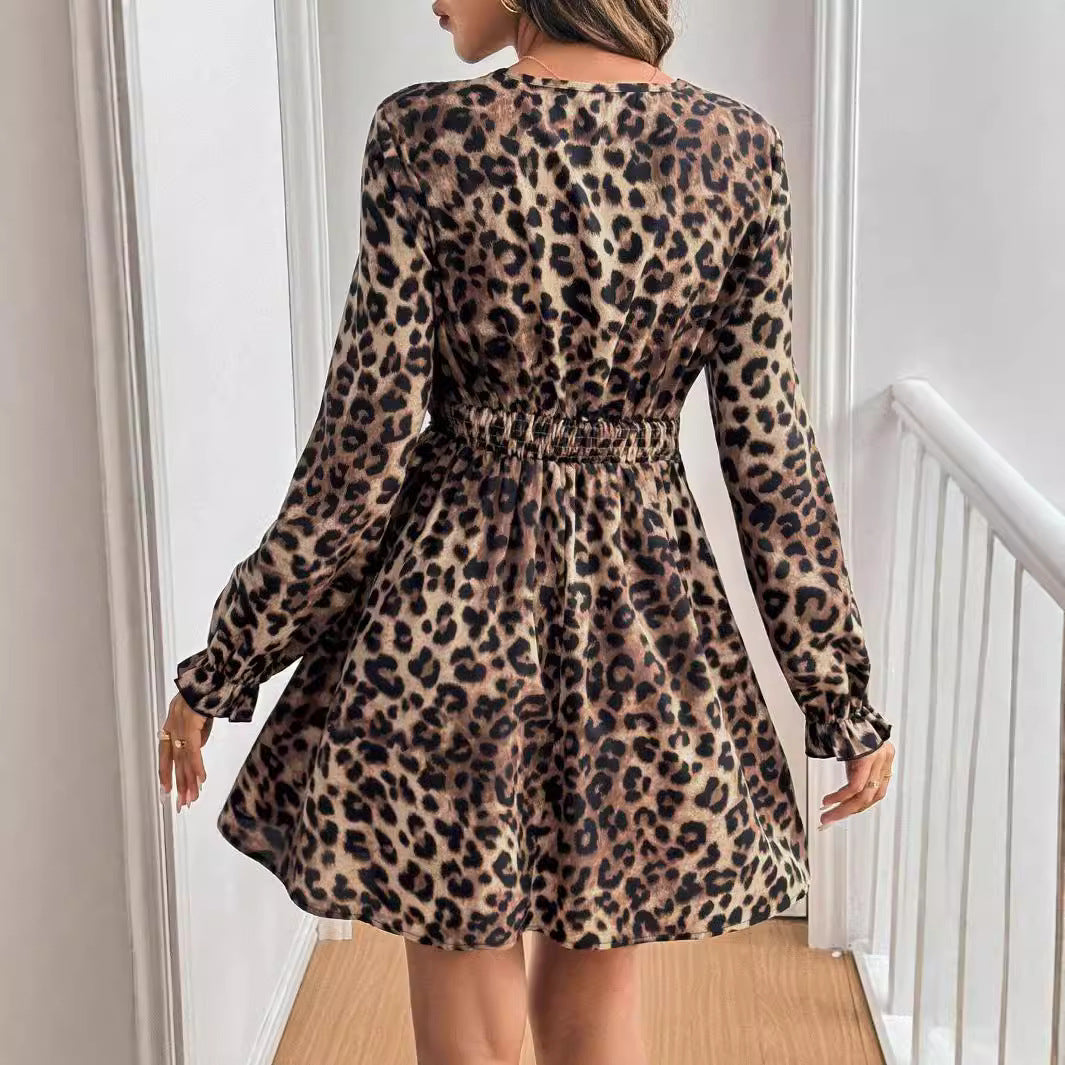 Damklänning A-Line Leopardtryck V-ringning Polyester-3