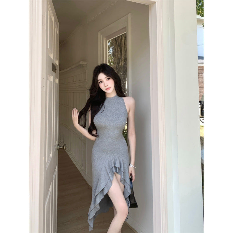 Variant image for Kvinnors Mini Klänning Volang Rund Halsringning Högkvalitativ Blandning-4