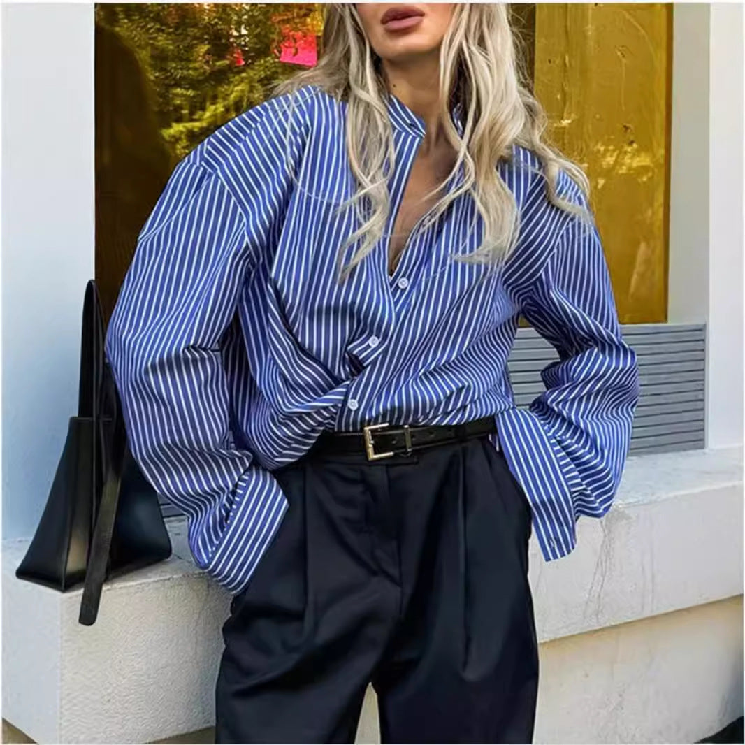 Herrskjorta Randig Polyester Klassisk Cardigan med Knappstängning-3