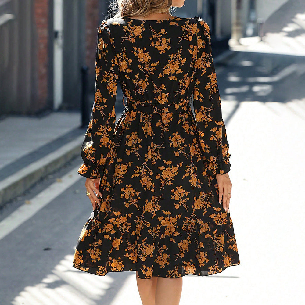 Kvinnors Midi Klänning Blommig A-linje Polyester-3