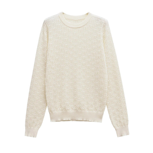 Stickad Dam Tröja med Rund Hals och Detaljerat Mönster i Akryl â BekvĂ€m och Stilren för Vardagsbruk 1