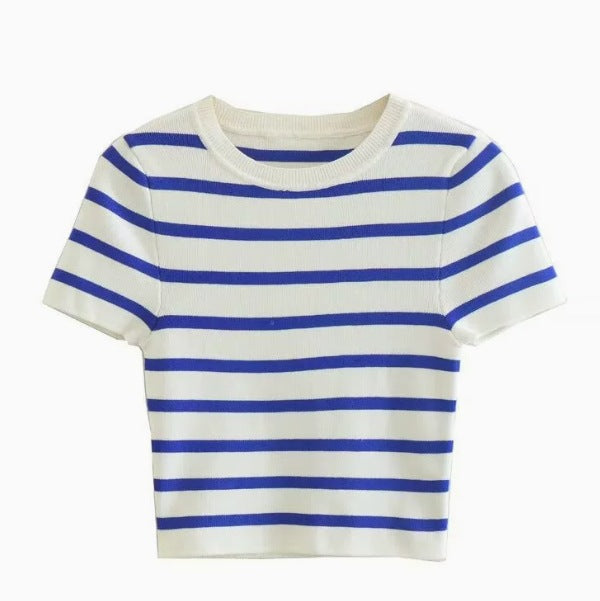 Kvinnor Kortärmad T-shirt Randig Elastisk Bomull 8