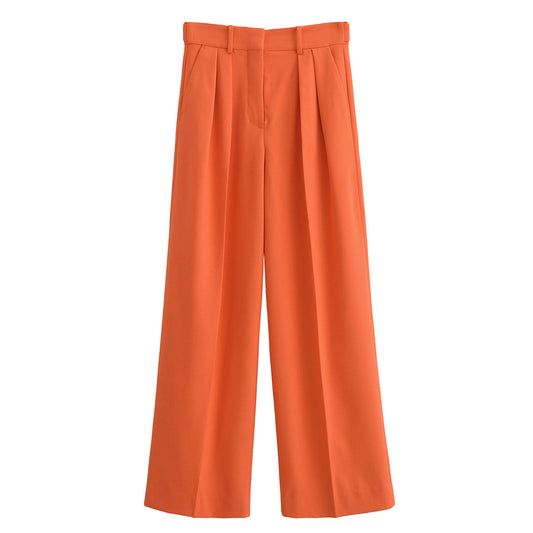 Dam Bredbyxor Avslappnad Polyester Hög Midja Skrynklig Textur-1