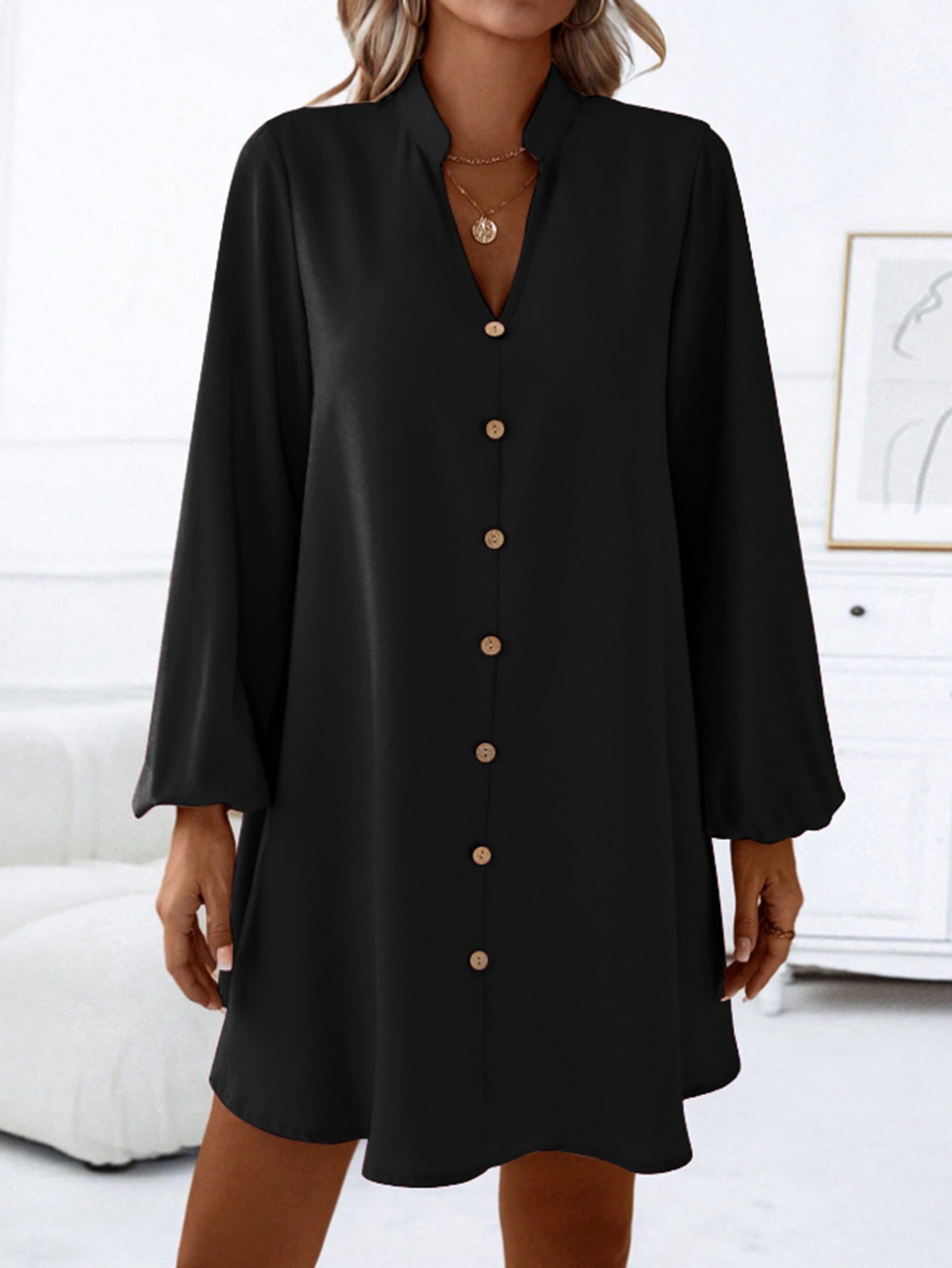 Variant image for Damklänning Midi Långärmad V-Neck Polyester A-linje-11