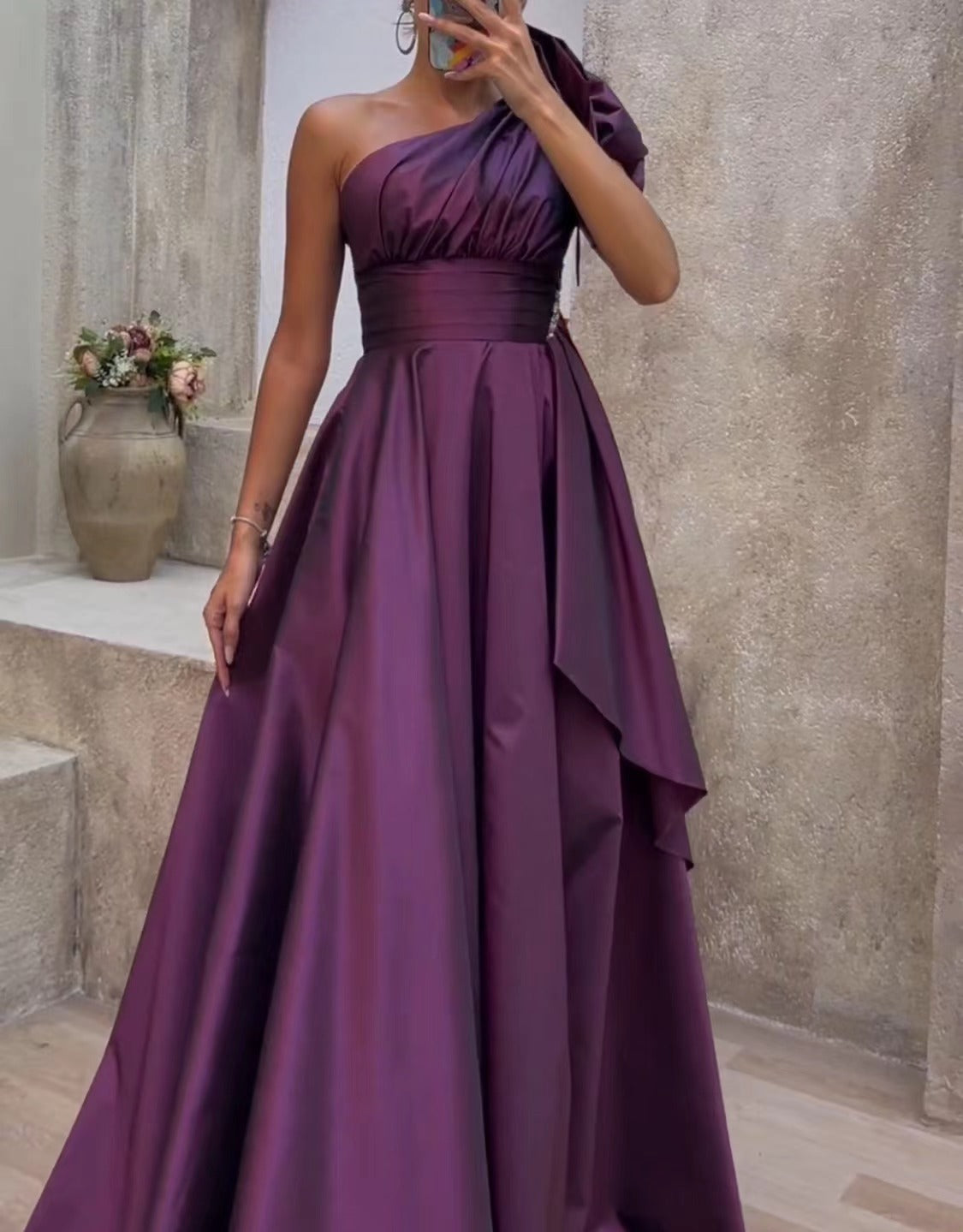 Kvinnors Långärmad Klänning Asymmetrisk Polyester-3