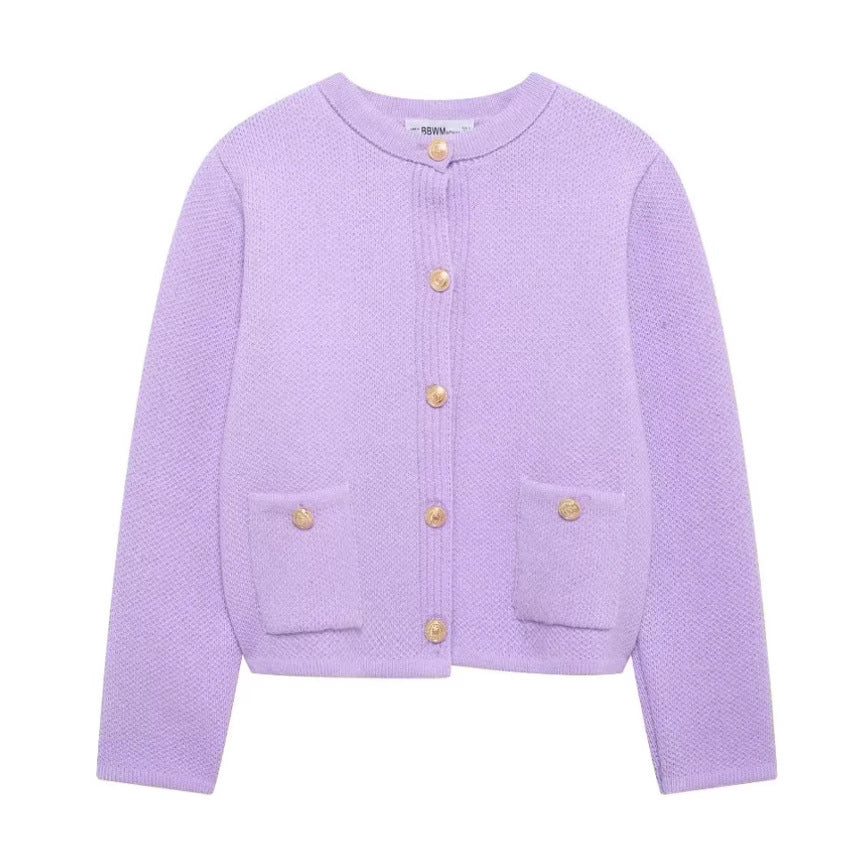 Kvinnors Cardigan med Dekorativa Knappar Mjuk Tygblandning 3