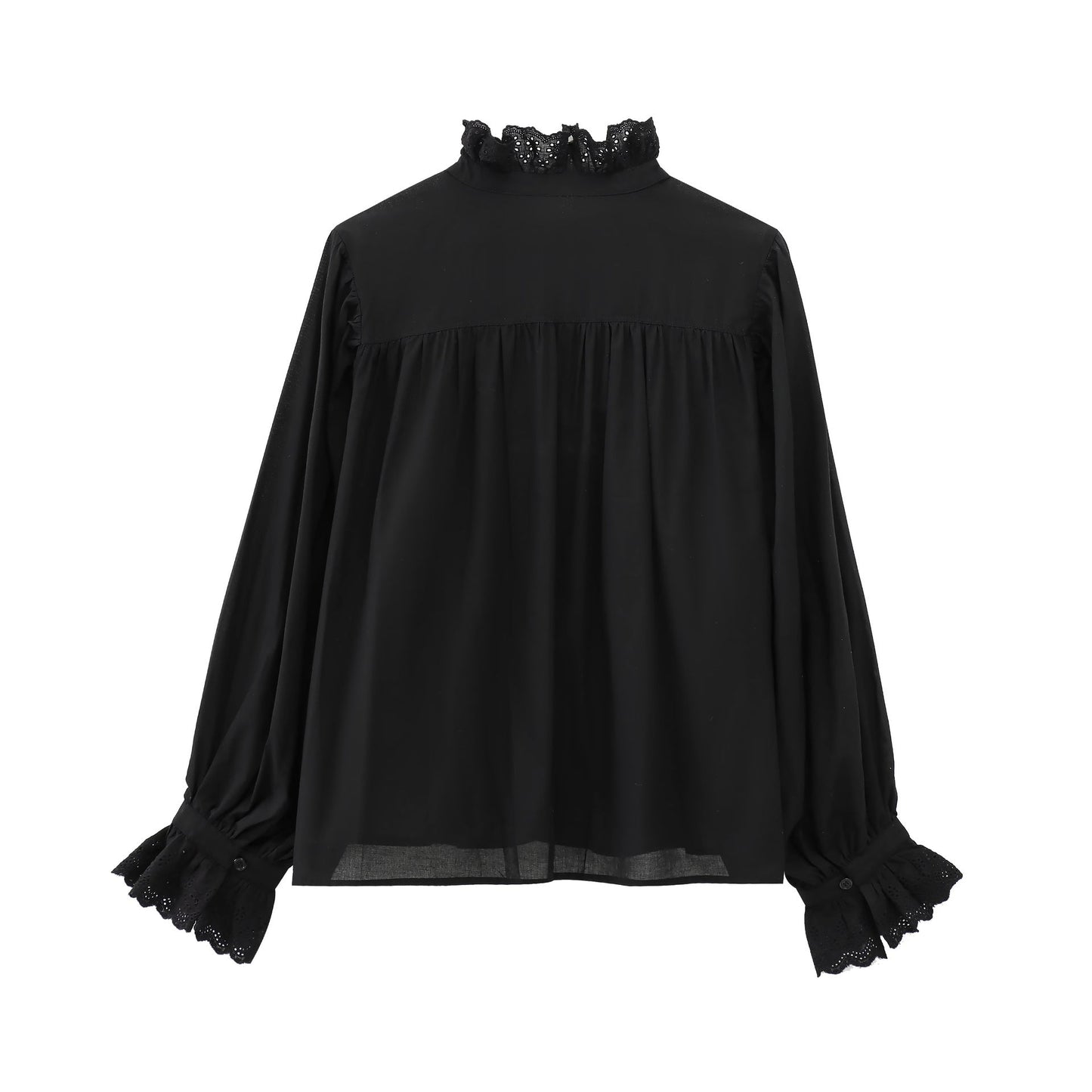 Dam Blusskjorta Broderad Monokrom 100% Bomull Långa Ärmar-3