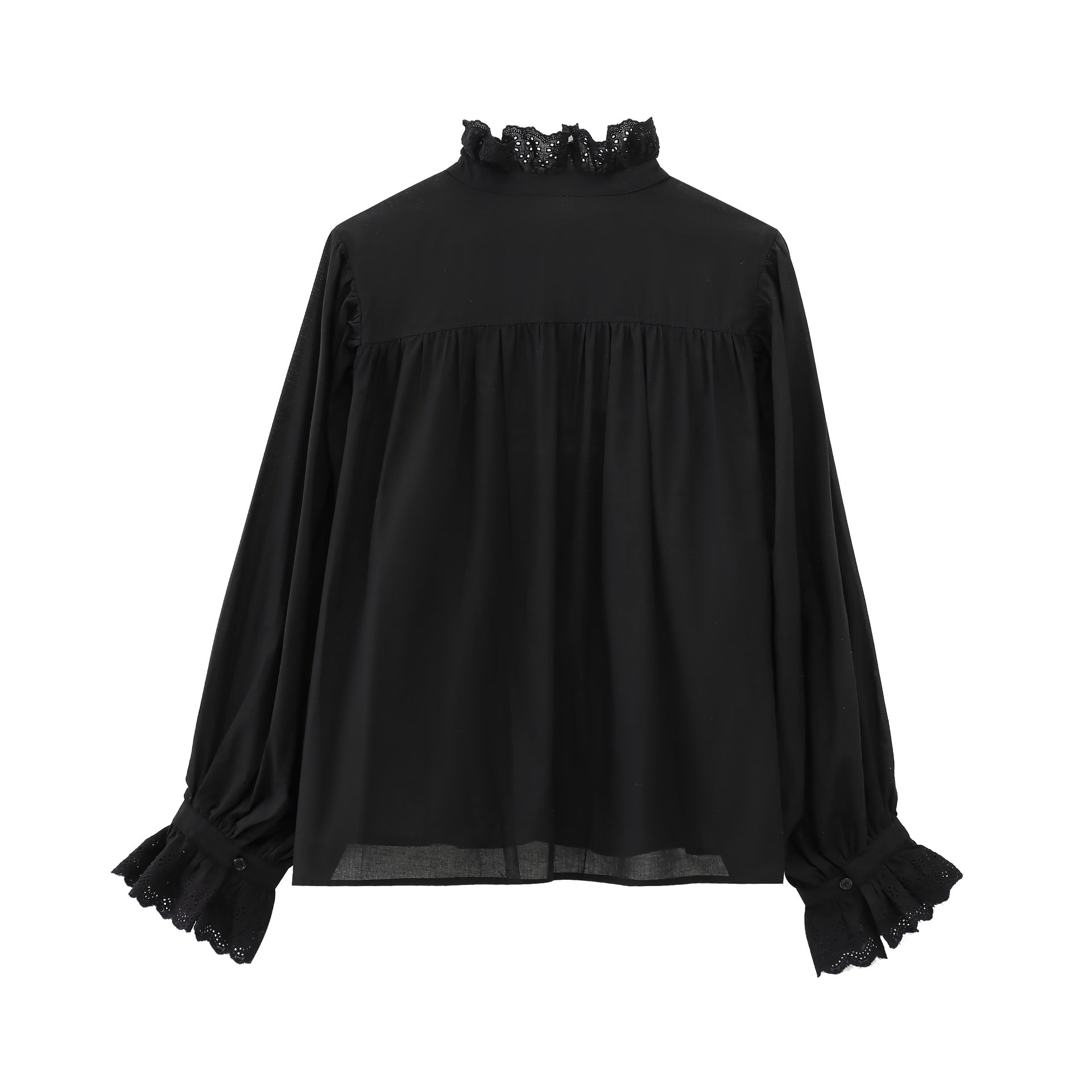 Dam Blusskjorta Broderad Monokrom 100% Bomull Långa Ärmar-3