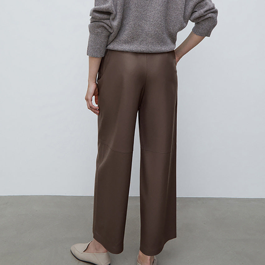 Kvinnors Raka Byxor Hög Midja Elastisk Material 4