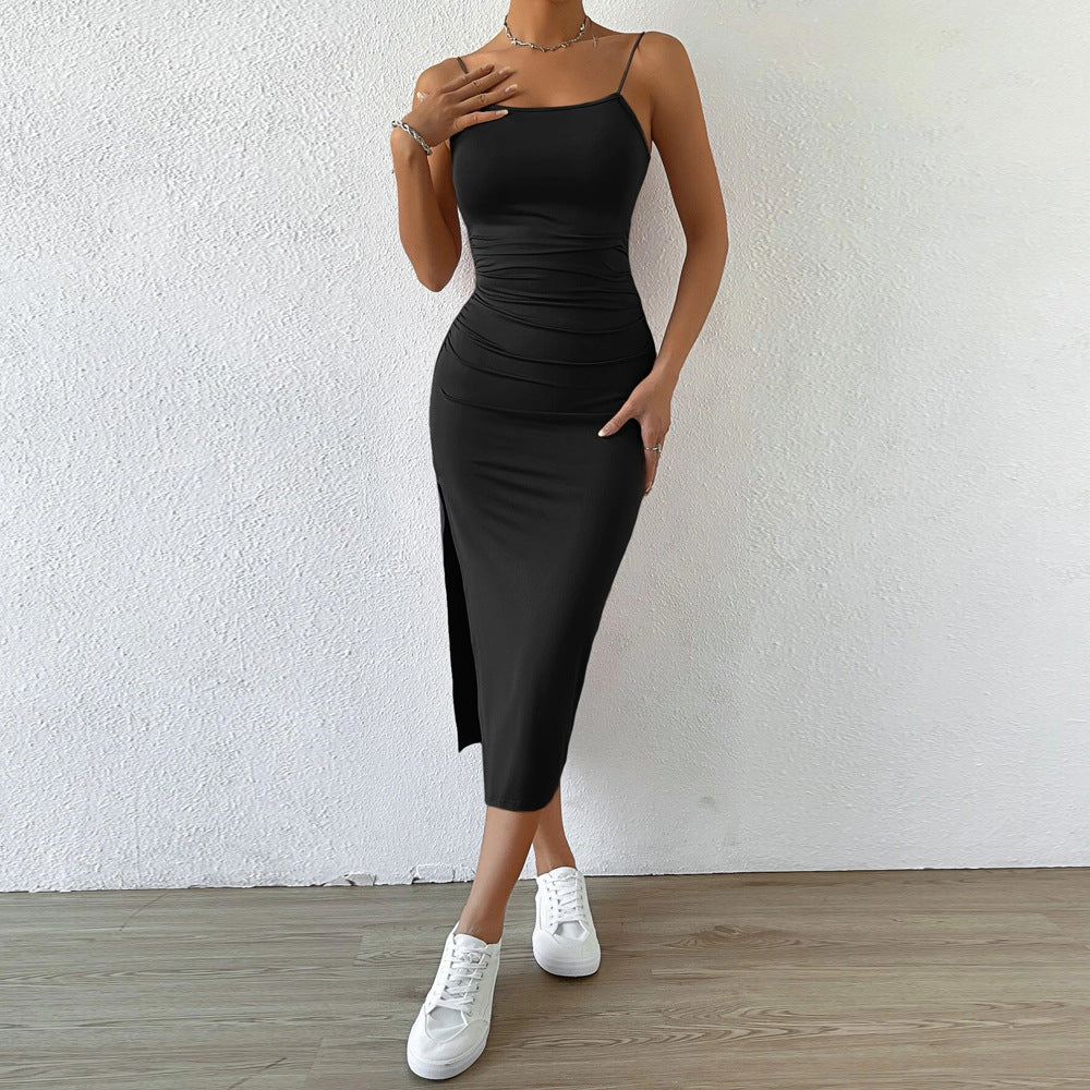 Dam Klänning Bodycon Midi Rektangulär Halsringning Polyester med Slits-5