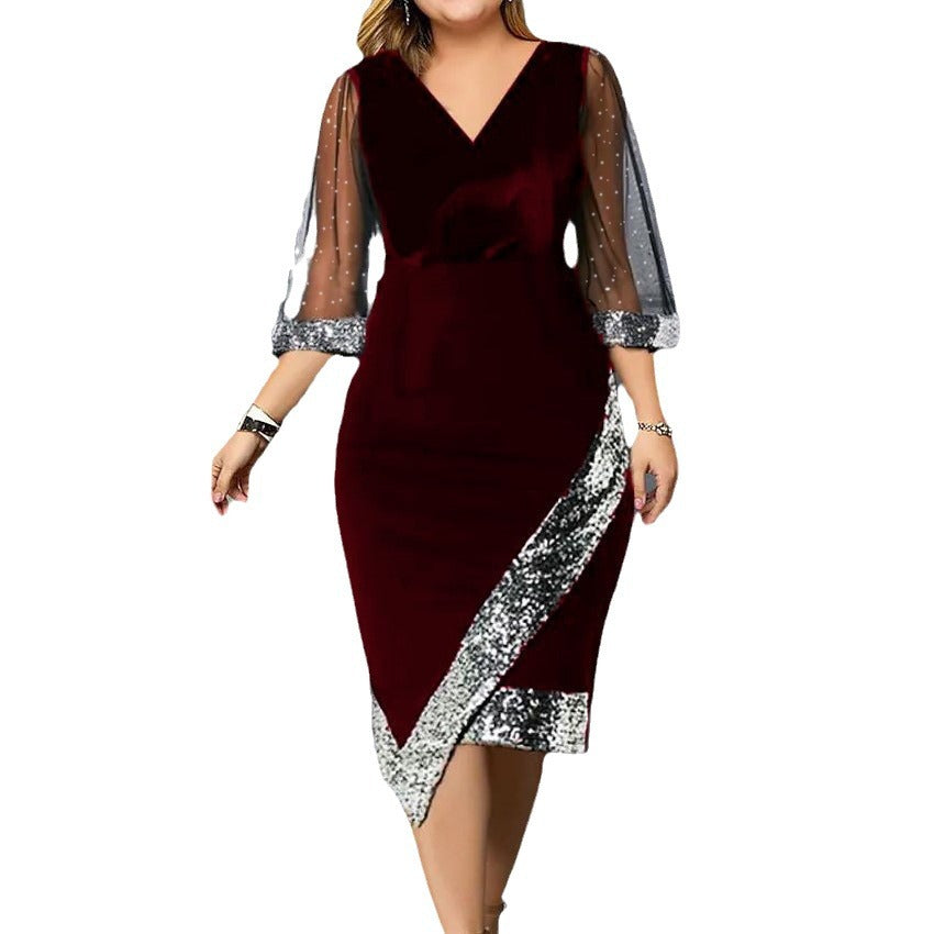 Kvinna Midi Klänning Transparent Nätverksdesign Polyester Spandex-4