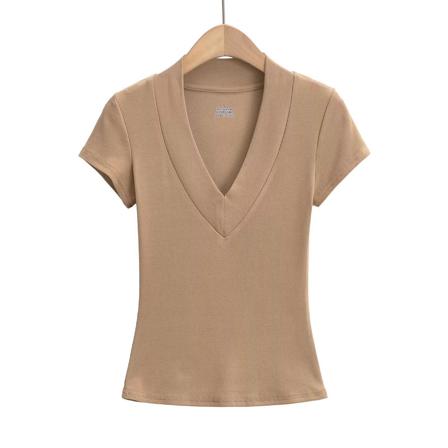 V-ringad Ribbad Topp för Dam i Bomullsmix – Perfekt Festtoppar och Vardagstopp 11