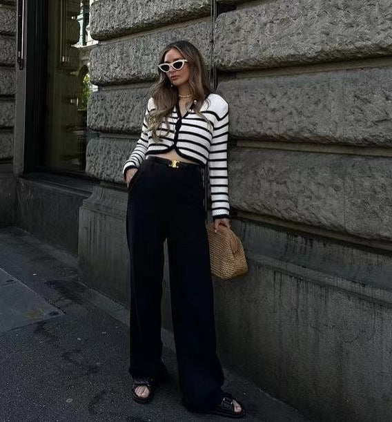 Dam Kofta Vintage Randig Spännbåge i Polyester – Tidlös Elegans och Bekväm Passform för Alla Tillfällen 7