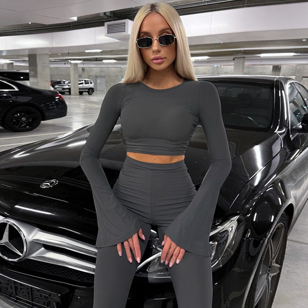 Snygga Byxor Dam Högmidjade Slim-Fit Polyester-5